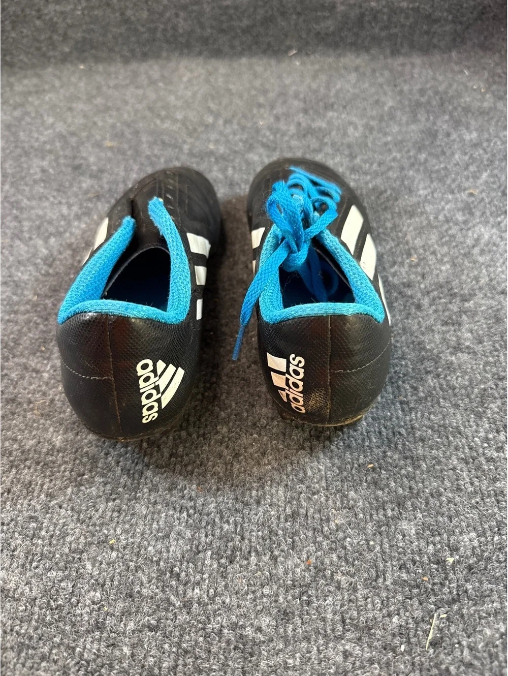 Adidas Kids Soccer Cleats Size 4 Black Blue White Lace Up Outdoor Shoes